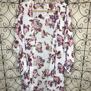 Long, ankle length, sheer, floral kimono